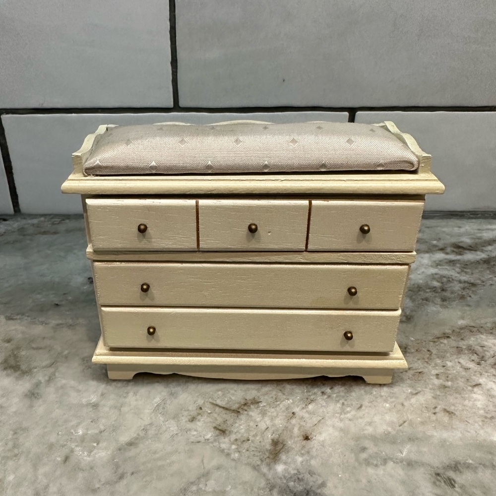 Concord Miniatures Vintage Upholstery White Baby Changing Table Dresser